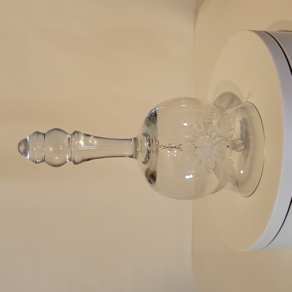 Krosno Poland Etched Flowers And Leaves Crystal Bell - Picture 5 of 10